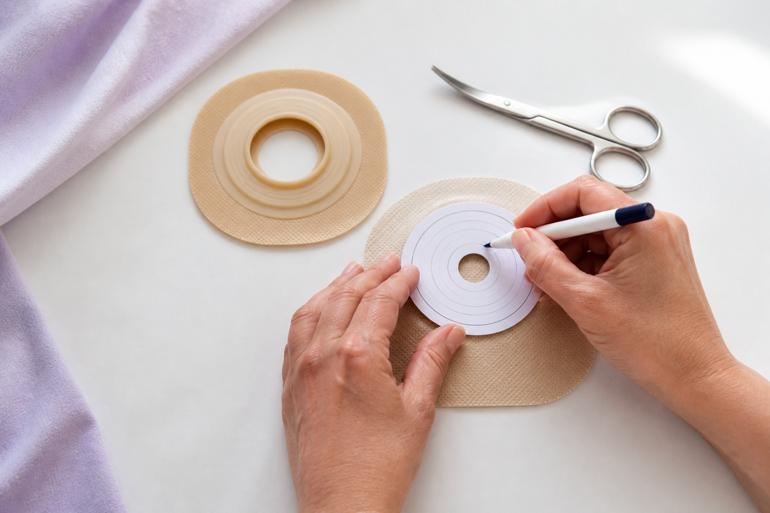 Measuring and marking an ostomy skin barrier
